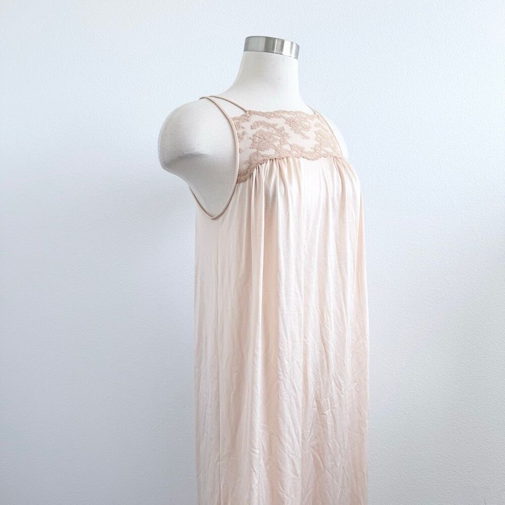 Vintage Nude Slip Dress Nightgown Rose Lace Medium Maxi
